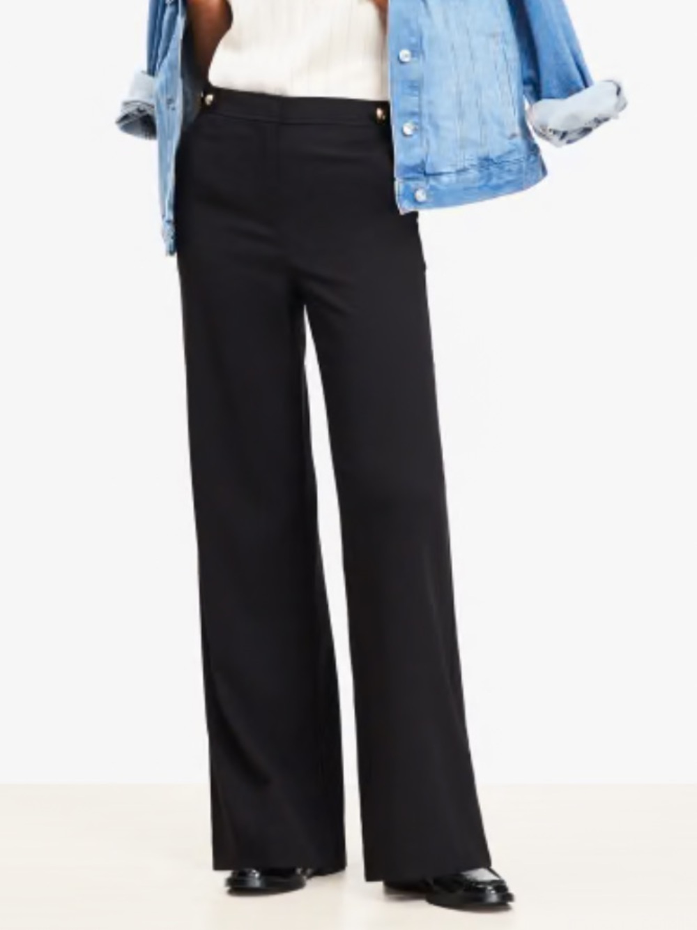 LOFT Black Tab Waist Wide Leg Pants in Twill